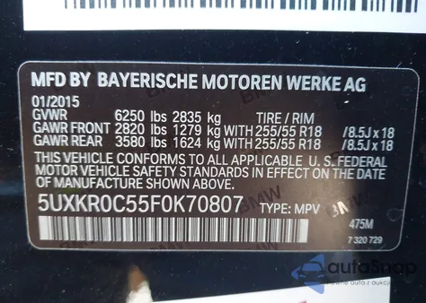 2015 BMW X5 xDrive35I from USA, damaged, VIN 5UXKR0C55F0K70807